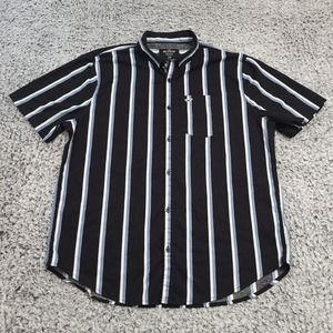 Hollister Shirt Mens 2XL Black Blue White Striped Normcore Preppy Short Sleeve